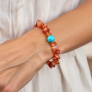 Mexican Fire Opal Chips 10mm Larimar Bracelet - Handmade in Maui